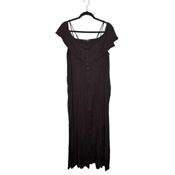Lulus Dresses & Skirts - Lulus Women's Large Black Maxi Button Up Off Shoulder Dress Side Slits